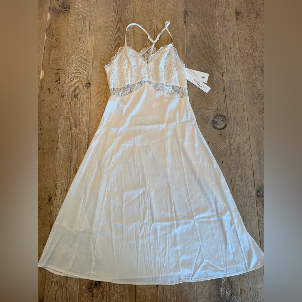 NWT Belle Poque Lace Bodice Satin Slip Dress in Off White S